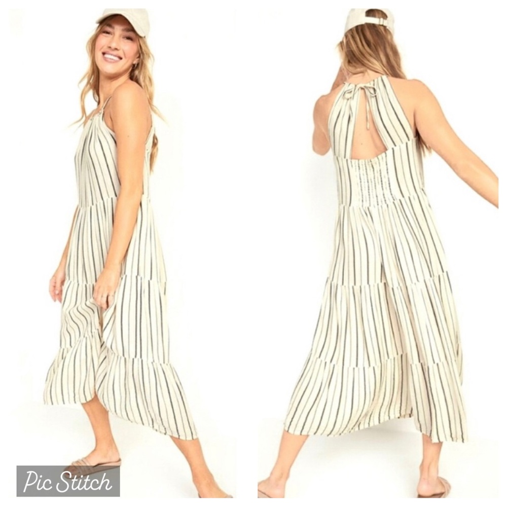 Old Navy Striped Tiered Midi Sundress